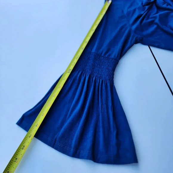 Spense Stretch Viscose Teal Turquoise Knee Length Dress Bell Sleeve V-Neck Sz M - Picture 10 of 10